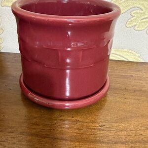 Longaberger pottery paprika red crock with lid.